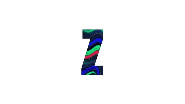 Letter Z from animated abstract colorful lines isolated on white background