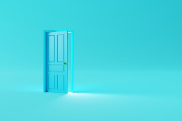 The closed yellow door on a yellow background. The concept of making decisions, entering new places, crossing borders. 3d render, 3d illustration