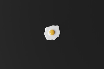 Fried egg on a dark background. Concept of making egg frying, cooking. 3d render.