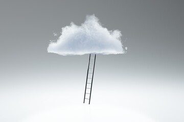 Ladder reaching the clouds. The concept of development, promotion. Reaching for the sky for success. 3D rendering, 3D illustration.