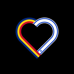 unity concept. heart ribbon icon of romania and israel flags. vector illustration isolated on black background