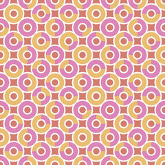 Geometric seamless vector pattern with simple regular background with colourful circles. Truchet illustration with minimal shapes for prints, home decor and fashion fabrics.