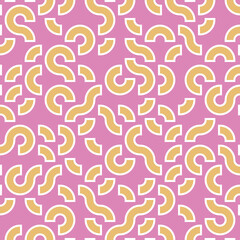 Fototapeta premium Geometric seamless vector pattern in pink, soft orange and white. Simple irregular Truchet repeat illustration for prints, home decor and web backgrounds.