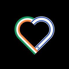 unity concept. heart ribbon icon of ireland and israel flags. vector illustration isolated on black background