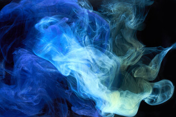 Liquid fluid art abstract background. Blue acrylic paint underwater, galactic smoke ocean
