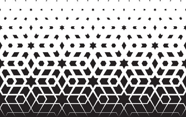 Geometric pattern of black figures on a white background. Based on traditional arabic ornament. Seamless in one direction.Option with a short fade out.