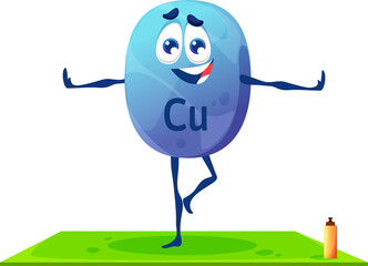 Cartoon cheerful Cu mineral character on yoga