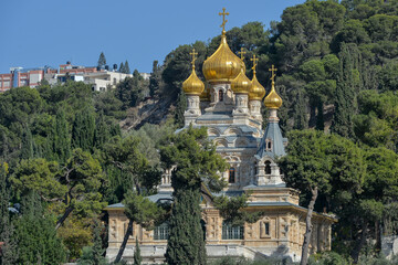 Fototapeta na wymiar The Russian Orthodox Church of Saint Mary Magdalene, Jerusalem, Israel 
