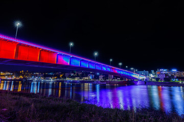 Fototapeta na wymiar Branko's bridge spans the River Sava in Belgrade, Serbia