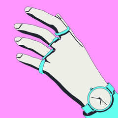 fashion minimal illustration. Stylish girl hand with trendy accessories