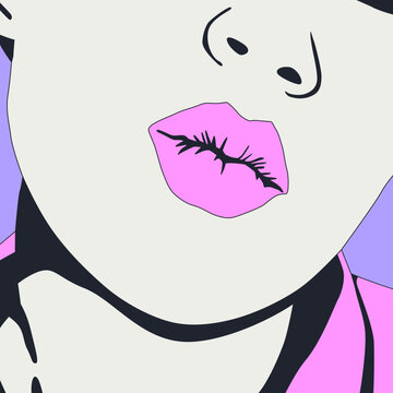 Fashion minimal illustration.  Kiss girl sketch. Love concept
