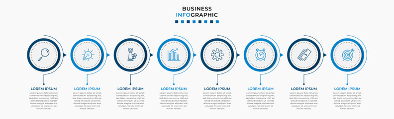 Vector Infographic design business template with icons and 8 options or steps. Can be used for process diagram, presentations, workflow layout, banner, flow chart, info graph