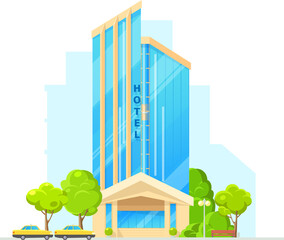 Naklejka premium Hotel skyscraper building facade vector icon.