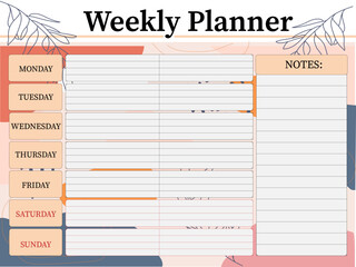 weekly planner with colored background 