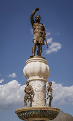 Skopje, North Macedonia, May 16, 2022 - Famous statues line the center of town.