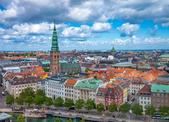 Obraz premium Copenhagen city view. Danish rooftops cityscape.