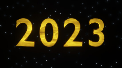 2023 new year golden metallic numbers, 3d render