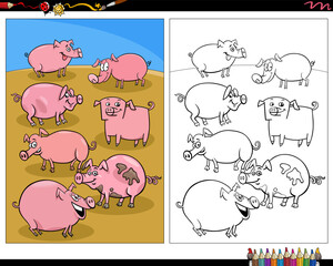 cartoon pigs farm animal characters coloring page