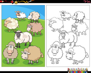 Fototapeta premium cartoon sheep farm animal characters coloring page