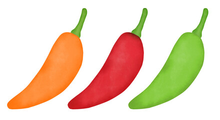 Set of chilli pepper watercolor illustration