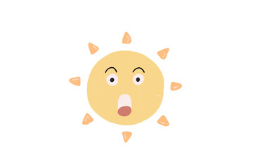 face emotion of the sun isolated on white background, cartoon character design for using in feeling of a day with sunlight sign