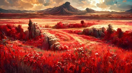 Fotobehang Donkerrood rode landschap achtergrond wallpaper illustratie