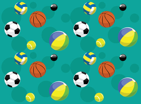 3D Ball Basketball Soccer Tennis Billiard Volleyball Seamless Wallpaper Background