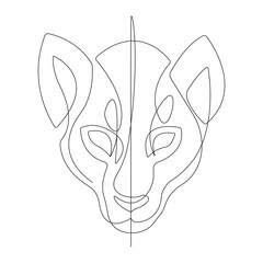 Lioness head drawn in one line in minimalist style. Design suitable for tattoo, decor, mascot, poster, postcard, emblem, badge, logo, t-shirt print. Isolated vector illustration