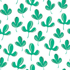 Floral seamless with hand drawn color exotic leaves. Cute autumn background. Tropic green branches. Modern floral compositions. Fashion vector illustration for wallpaper, fabric, textile