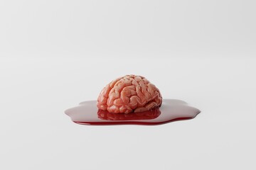 Dissolving brain on white. Biological and medical concept. 3d rendering, 3d illustration.