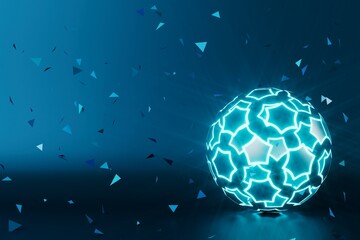 football ball object in the abstract background. light neon shape digital concept. ball symbol graphic sports. 3d illustrator. depth blur background. space night glitter effect. motion line design