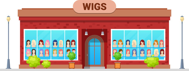 City store selling wigs isolated salon building
