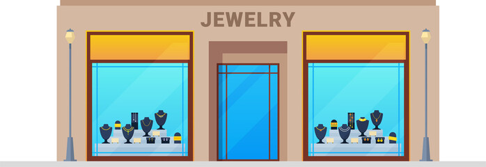 Shop facade with jewelry accessories, gold jewels