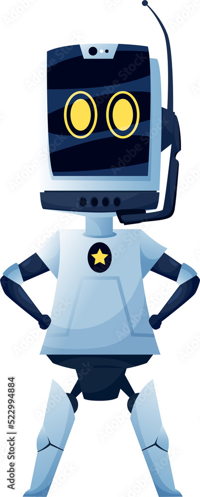 Poster robot cartoon character, futuristic bot cyborg