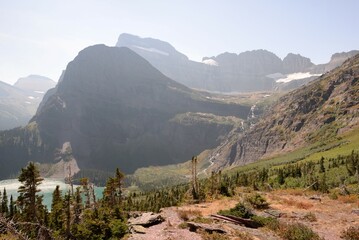 Fototapeta na wymiar Many Glacier trail in Glacier National Park USA