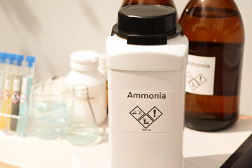 Ammonia in bottle, chemical in the laboratory