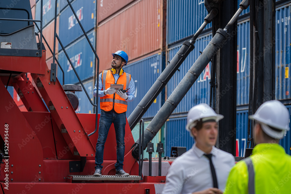Aufkleber Engineer container cargo working and checking stock into container for loading.logistic transport and business industry export.