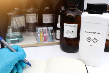 Formaldehyde in bottle, chemical in the laboratory