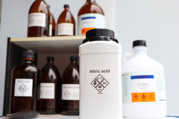 Nitric acid in bottle, chemical in the laboratory