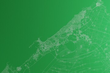 Map of the streets of Alexandria (Egypt) made with white lines on green paper. Rough background. 3d render, illustration