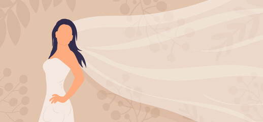 card bride with veil in flat style, isolated, vector
