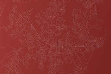 Map of the streets of Bissau (Guinea-Bissau) made with white lines on red background. Top view. 3d render, illustration
