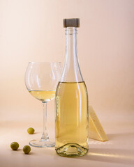 white wine in a bottle with cheese