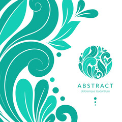 Fototapeta na wymiar Turquoise emblem with flower in a circle shape. Can be used for jewelry, beauty and fashion industry. Great for logo, monogram, invitation, flyer, menu, background, or any desired idea.