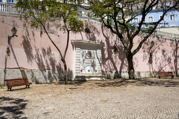 The Chafariz das Moiras (Moiras Fountain) in the Alfama district of downtown Santa Maria Maior in Lisbon