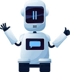 Cartoon robot, chatbot with speech bubble, bot