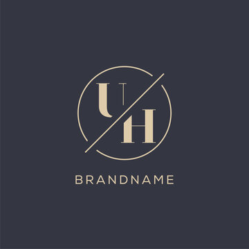 Initial letter UH logo with simple circle line, Elegant look monogram logo style