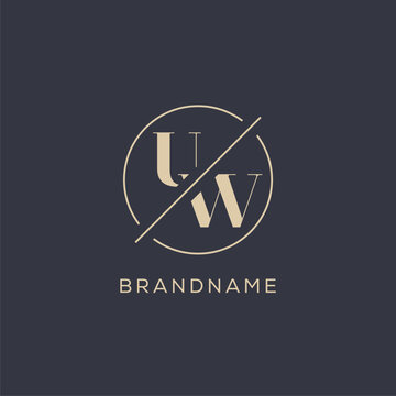 Initial letter UW logo with simple circle line, Elegant look monogram logo style