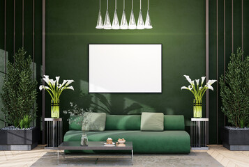 mock up poster frame in modern interior fully furnished rooms background, living room, Scandinavian style