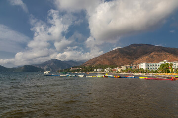 Beautiful sea coast. Sunny day. Beautiful sea coastline. Beautiful and colorful sea.